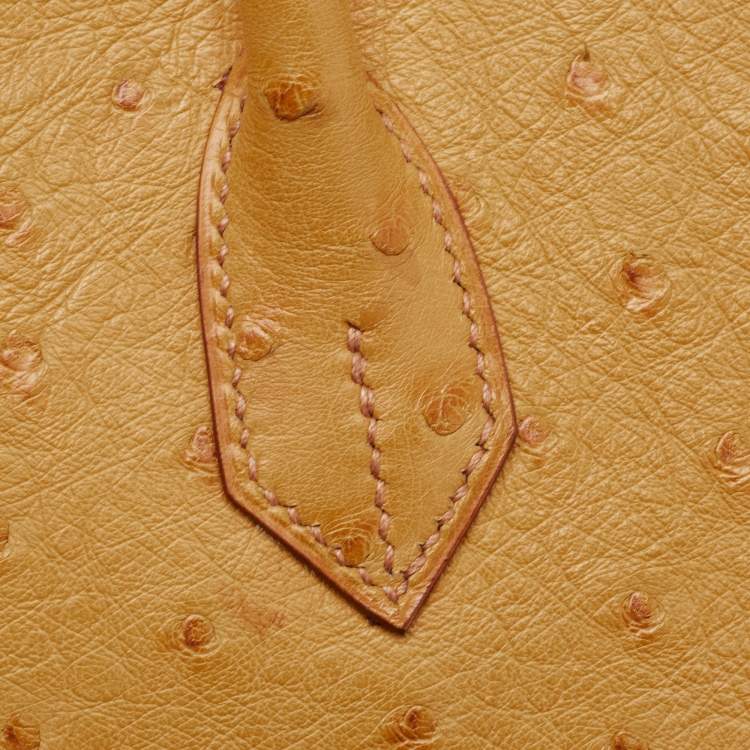Pre Owned Hermes Saffron Ostrich Gold Finish Birkin 35 Bag