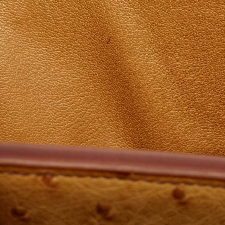 Pre Owned Hermes Saffron Ostrich Gold Finish Birkin 35 Bag