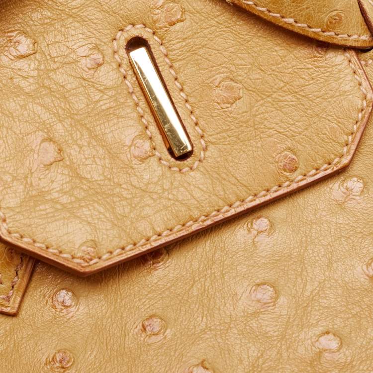 Pre Owned Hermes Saffron Ostrich Gold Finish Birkin 35 Bag