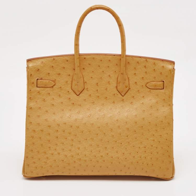 Pre Owned Hermes Saffron Ostrich Gold Finish Birkin 35 Bag