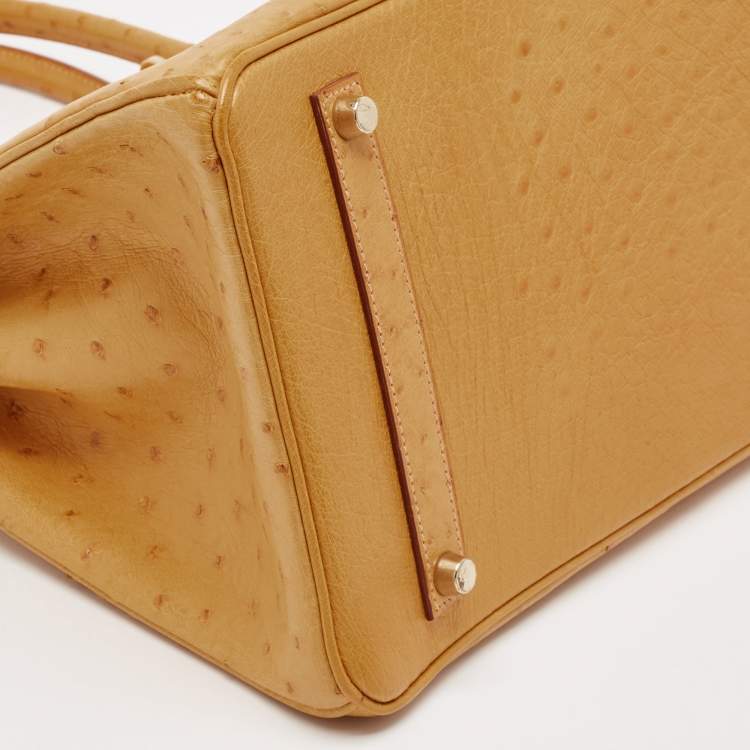 Pre Owned Hermes Saffron Ostrich Gold Finish Birkin 35 Bag