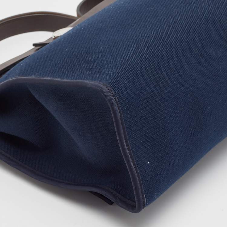 Pre Owned Hermes Bleu Marine/Ebene Toile Canvas and Vache Hunter Leather Herbag Zip 31 Bag