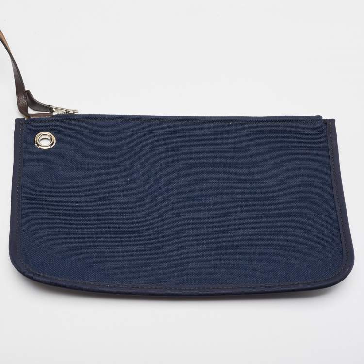 Pre Owned Hermes Bleu Marine/Ebene Toile Canvas and Vache Hunter Leather Herbag Zip 31 Bag