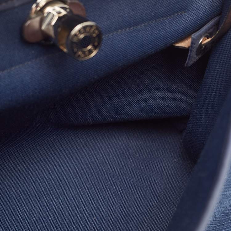 Pre Owned Hermes Bleu Marine/Ebene Toile Canvas and Vache Hunter Leather Herbag Zip 31 Bag