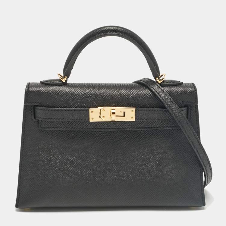 مملوكة مسبقًا Hermes Noir Epsom Leather Gold Finish Mini Kelly II Sellier 20 Bag