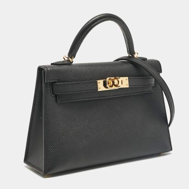 مملوكة مسبقًا Hermes Noir Epsom Leather Gold Finish Mini Kelly II Sellier 20 Bag