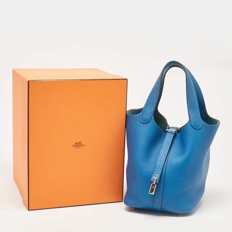 Pre Owned Hermes Bleu Zellige Taurillon Clemence Leather Picotin Lock 18 Bag