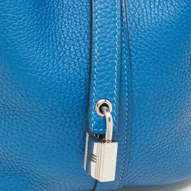 Pre Owned Hermes Bleu Zellige Taurillon Clemence Leather Picotin Lock 18 Bag