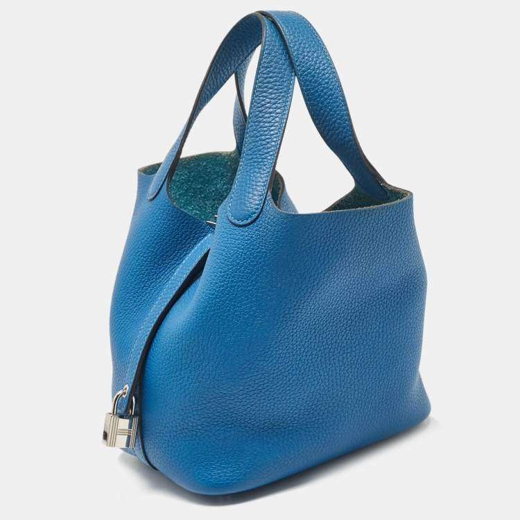 Pre Owned Hermes Bleu Zellige Taurillon Clemence Leather Picotin Lock 18 Bag
