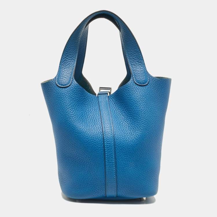 Pre Owned Hermes Bleu Zellige Taurillon Clemence Leather Picotin Lock 18 Bag