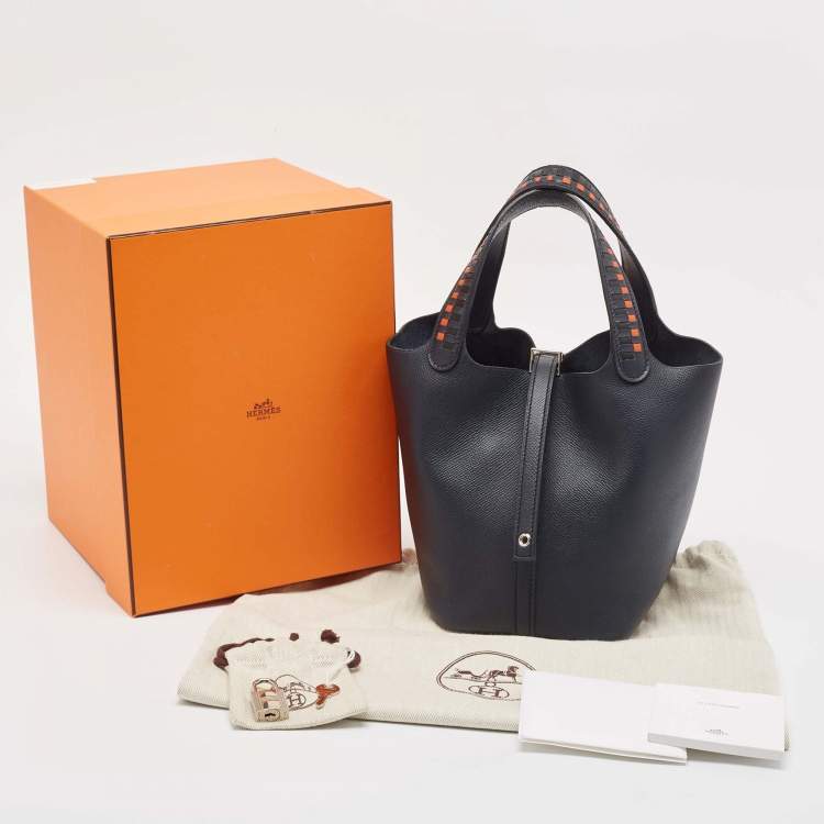 Pre Owned Hermès Bleu Indigo/Terre Battue/Noir Epsom Leather Picotin Lock Tressage 18 Bag