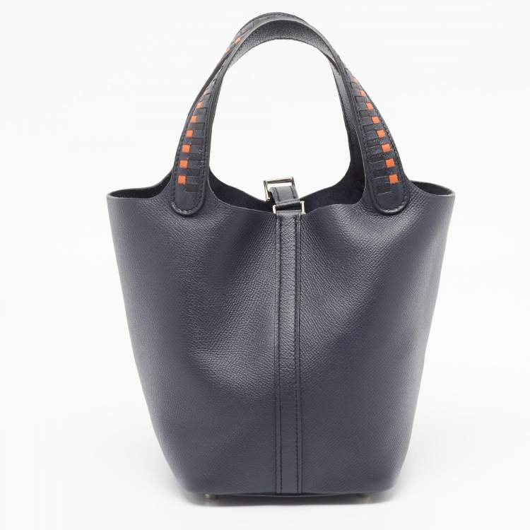 Pre Owned Hermès Bleu Indigo/Terre Battue/Noir Epsom Leather Picotin Lock Tressage 18 Bag