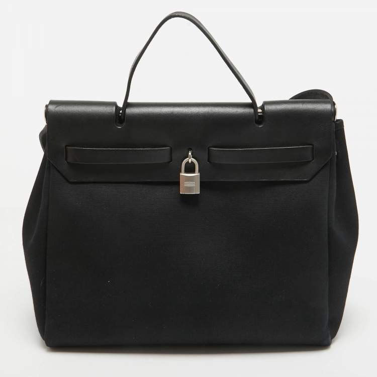 Pre Owned Hermes Natural/Noir Toile and  Vache Hunter 2in1 Herbag Zip 31 Bag