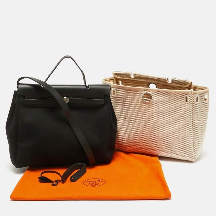 Pre Owned Hermes Natural/Noir Toile and  Vache Hunter 2in1 Herbag Zip 31 Bag