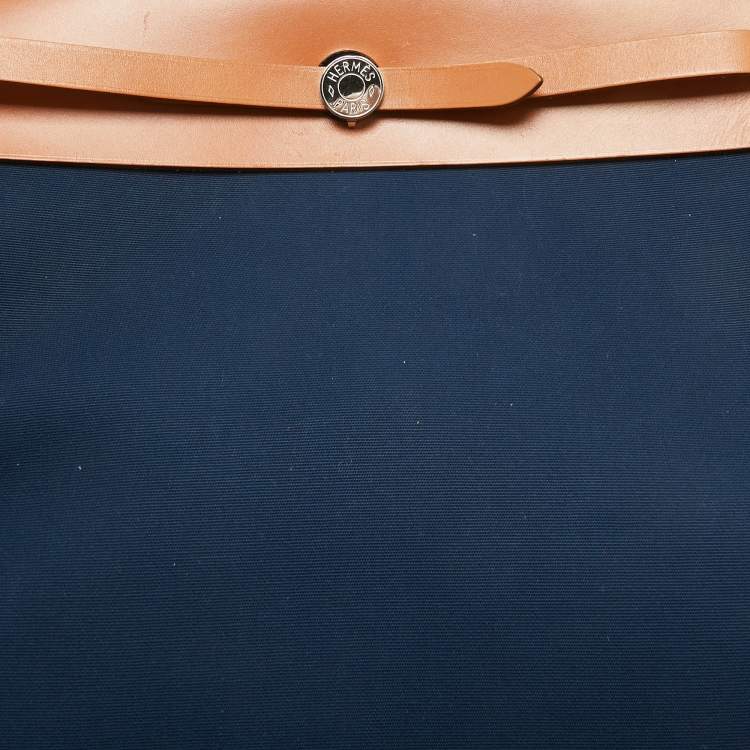 Pre Owned Hermes Bleu De Malte/Natural Toile and Vache Hunter Herbag Zip 39 Bag