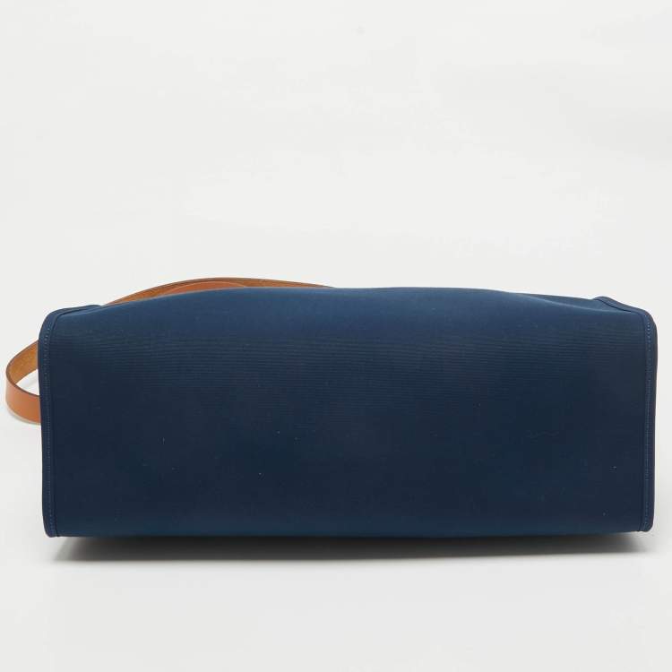 Pre Owned Hermes Bleu De Malte/Natural Toile and Vache Hunter Herbag Zip 39 Bag