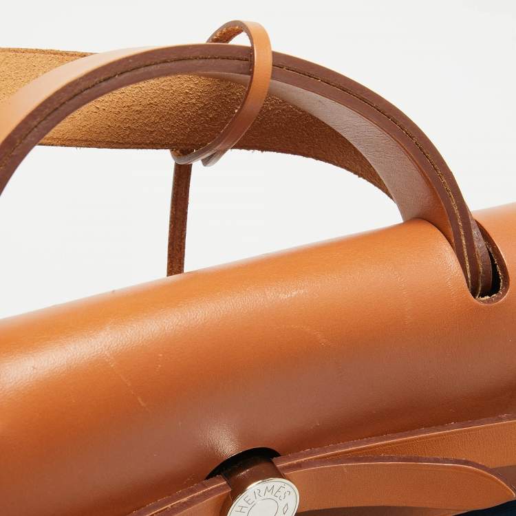 Pre Owned Hermes Bleu De Malte/Natural Toile and Vache Hunter Herbag Zip 39 Bag