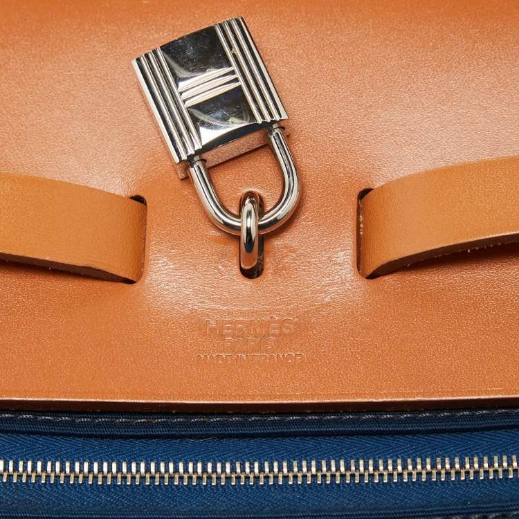 Pre Owned Hermes Bleu De Malte/Natural Toile and Vache Hunter Herbag Zip 39 Bag