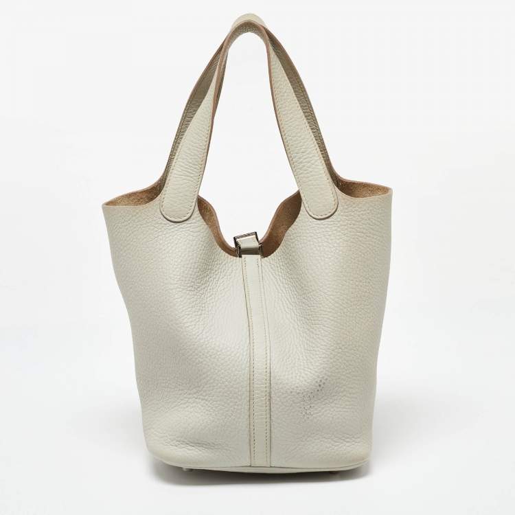 Pre Owned Hermes Pearl Grey Taurillon Clemence Leather Picotin Lock 22 Bag