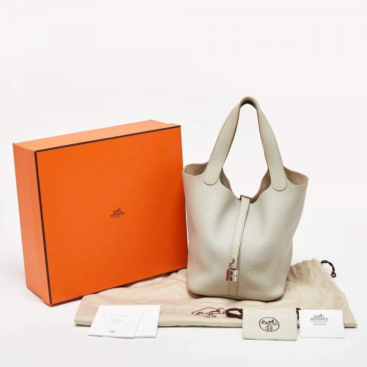 Pre Owned Hermes Pearl Grey Taurillon Clemence Leather Picotin Lock 22 Bag