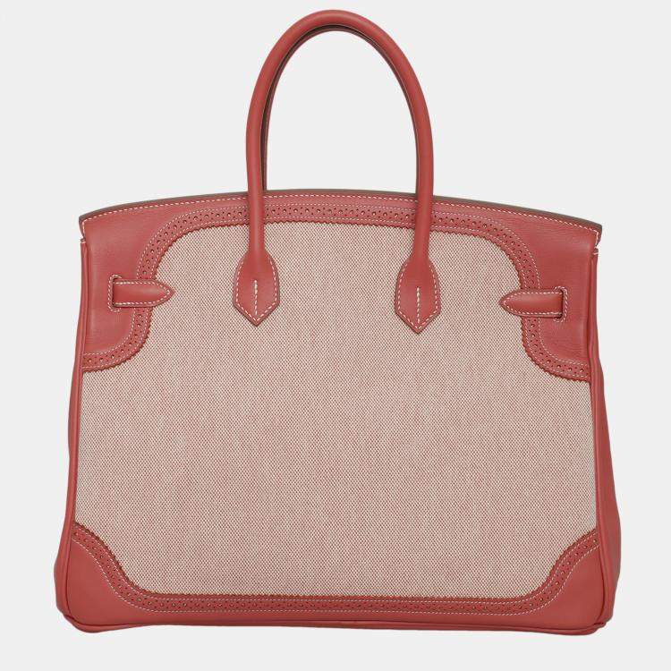 Pre Owned Hermes Sanguine Ghillies Toile Birkin 35 Bag
