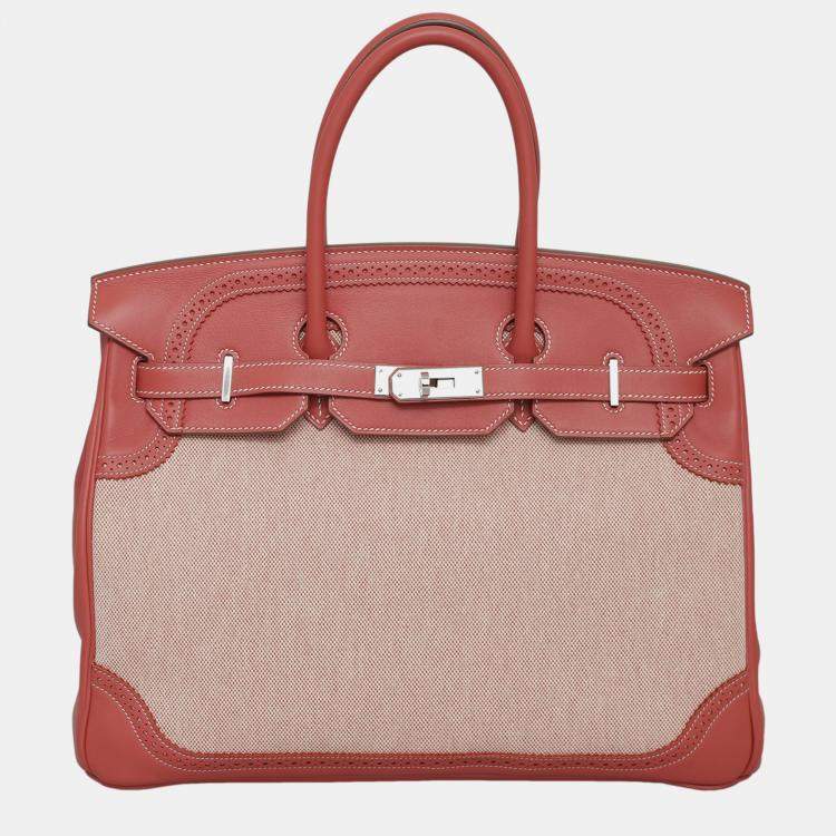 Pre Owned Hermes Sanguine Ghillies Toile Birkin 35 Bag
