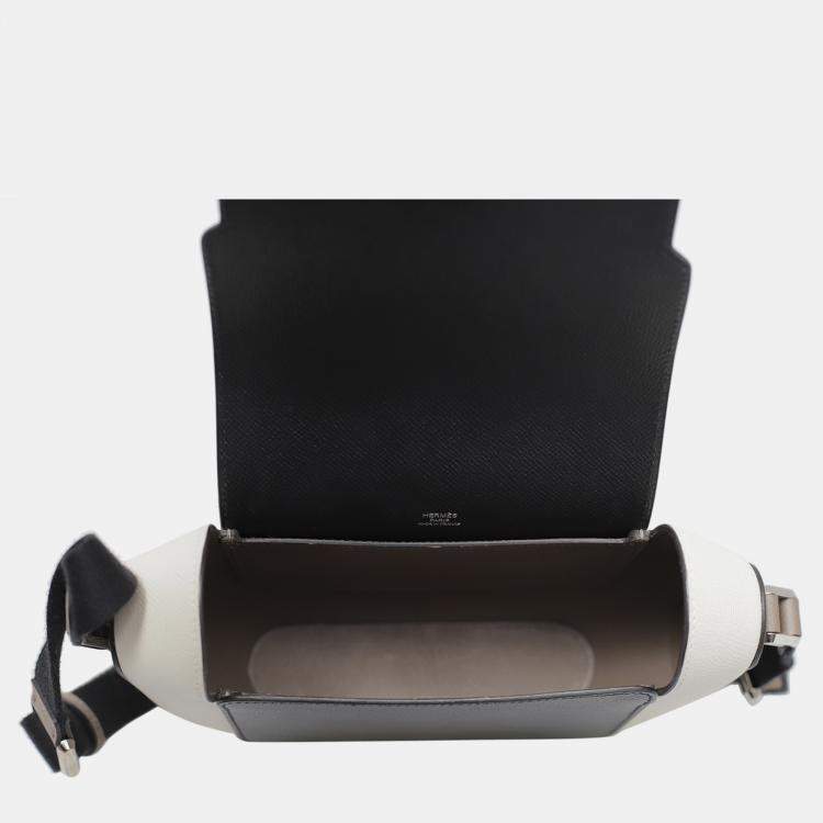 Pre Owned Hermes Black/ Off White/ Brown Leather Octogone 23 Bag