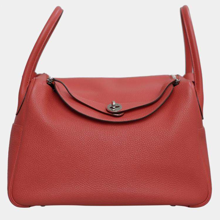 Pre Owned Hermes Rose Jaipur Clemence Leather Lindy 34 Bag