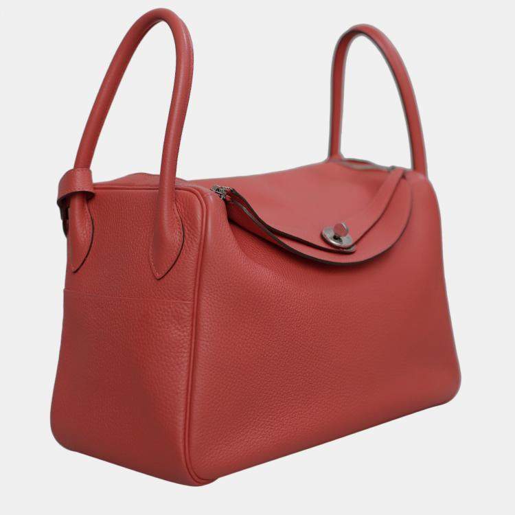 Pre Owned Hermes Rose Jaipur Clemence Leather Lindy 34 Bag
