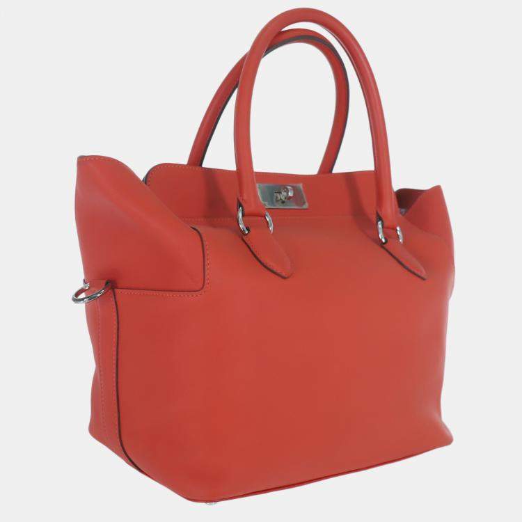Pre Owned Hermes Red Orange Swift Calfskin Toolbox 26 Bag