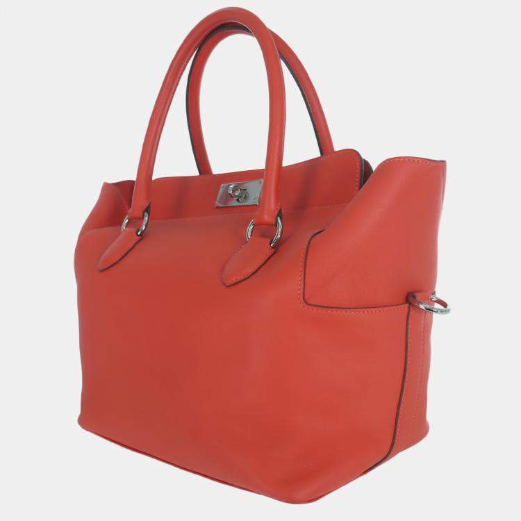Pre Owned Hermes Red Orange Swift Calfskin Toolbox 26 Bag