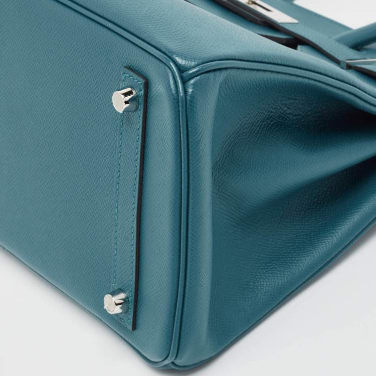 Pre Owned Hermes Bleu De Galice Epsom Leather Palladium Finish Birkin 30 Bag