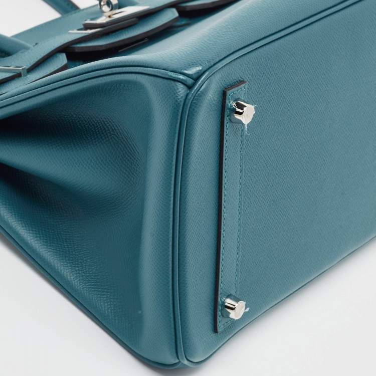 Pre Owned Hermes Bleu De Galice Epsom Leather Palladium Finish Birkin 30 Bag