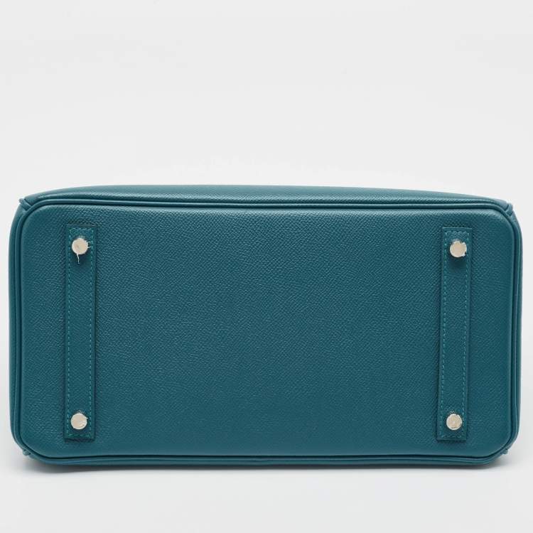 Pre Owned Hermes Bleu De Galice Epsom Leather Palladium Finish Birkin 30 Bag