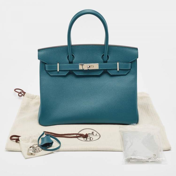 Pre Owned Hermes Bleu De Galice Epsom Leather Palladium Finish Birkin 30 Bag