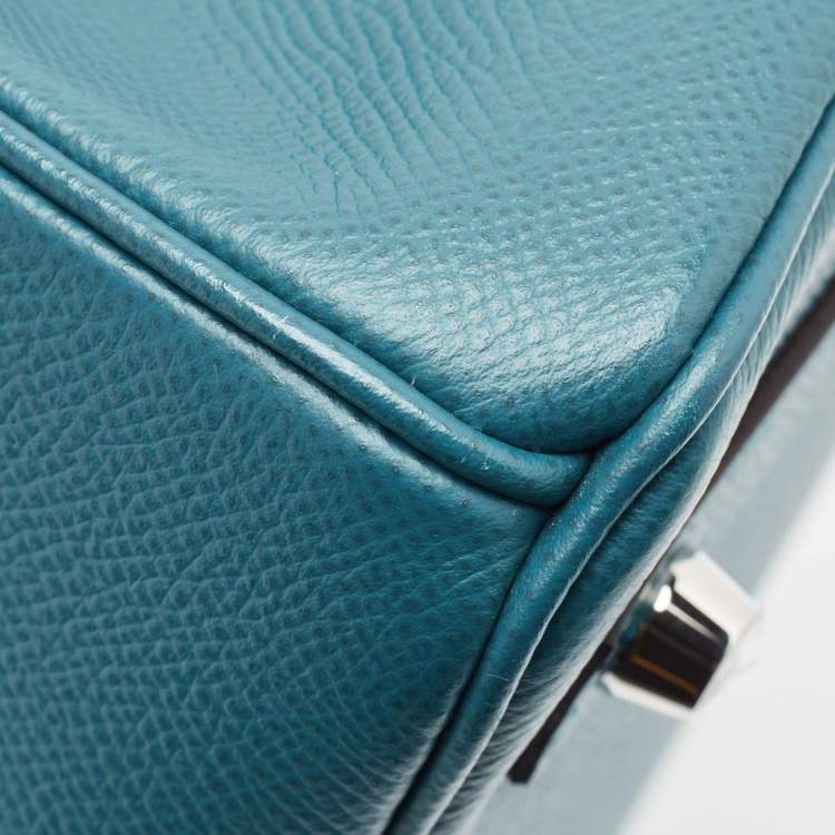 Pre Owned Hermes Bleu De Galice Epsom Leather Palladium Finish Birkin 30 Bag