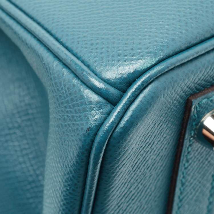 Pre Owned Hermes Bleu De Galice Epsom Leather Palladium Finish Birkin 30 Bag