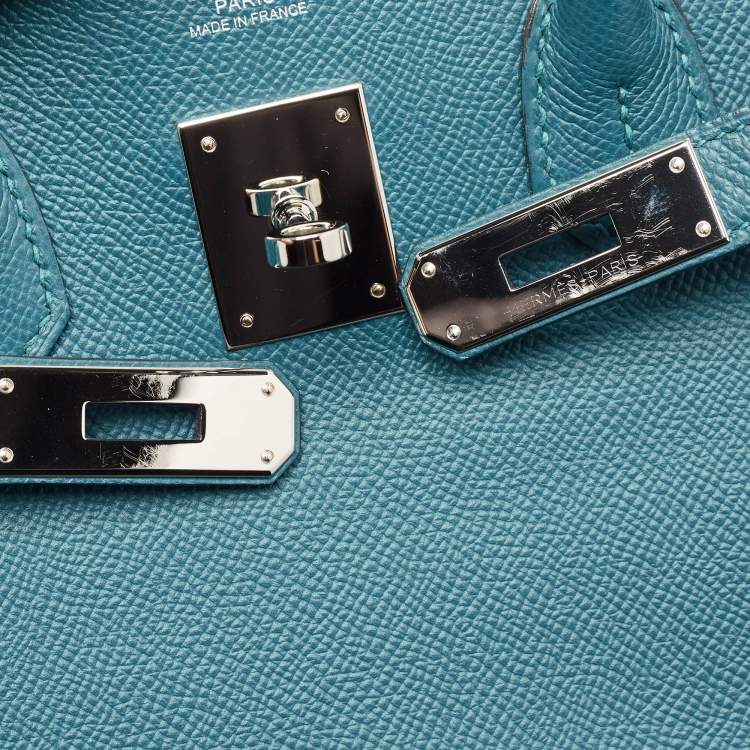 Pre Owned Hermes Bleu De Galice Epsom Leather Palladium Finish Birkin 30 Bag