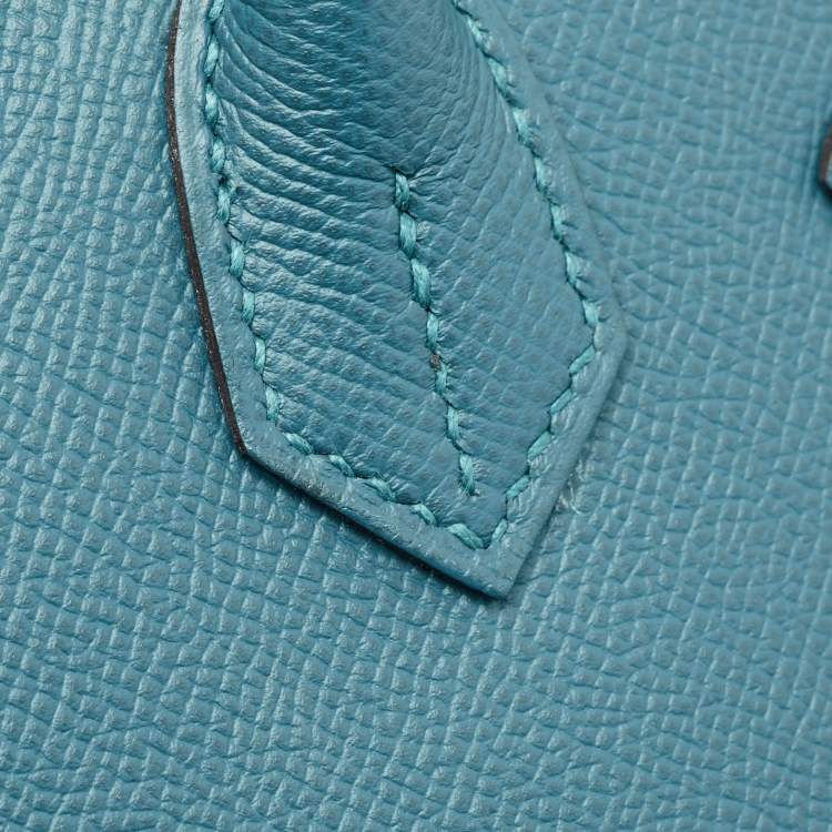 Pre Owned Hermes Bleu De Galice Epsom Leather Palladium Finish Birkin 30 Bag