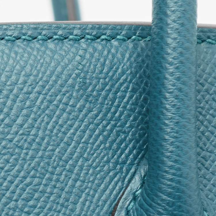 Pre Owned Hermes Bleu De Galice Epsom Leather Palladium Finish Birkin 30 Bag