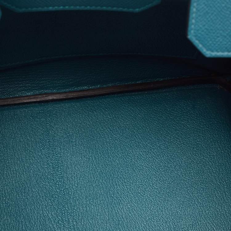Pre Owned Hermes Bleu De Galice Epsom Leather Palladium Finish Birkin 30 Bag