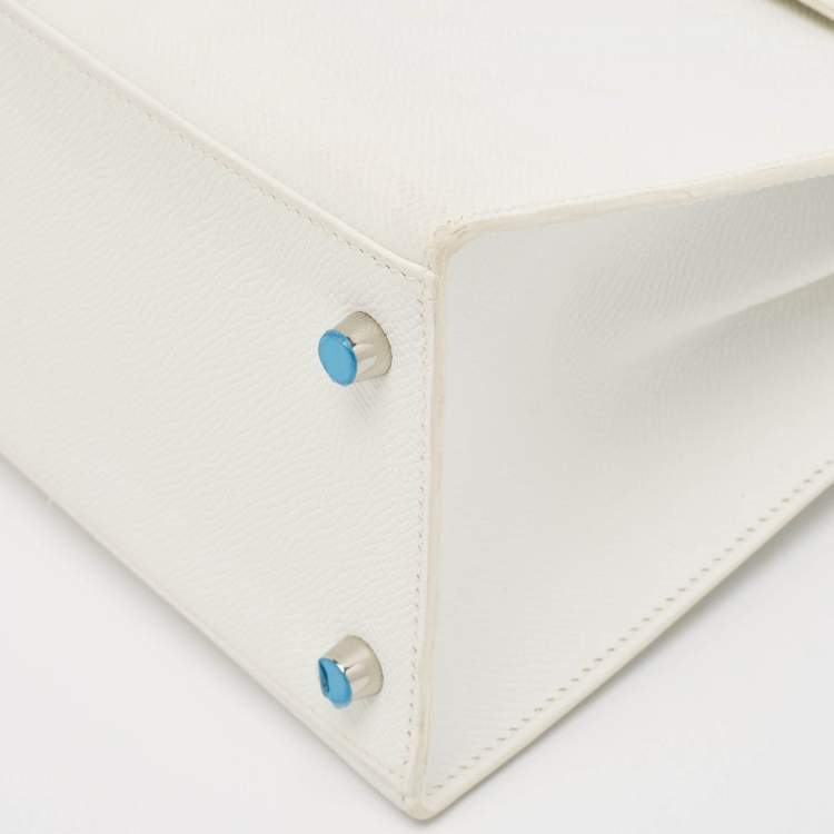 Pre Owned Hermes Blanc Epsom Leather Palladium Finish Kelly Sellier 28 Bag