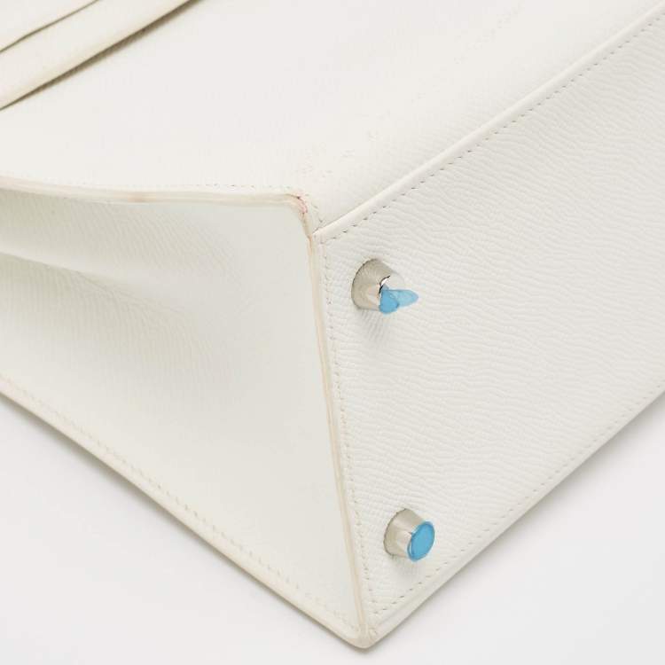Pre Owned Hermes Blanc Epsom Leather Palladium Finish Kelly Sellier 28 Bag