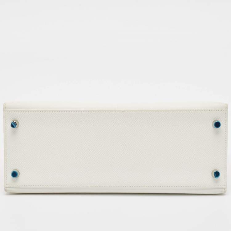Pre Owned Hermes Blanc Epsom Leather Palladium Finish Kelly Sellier 28 Bag