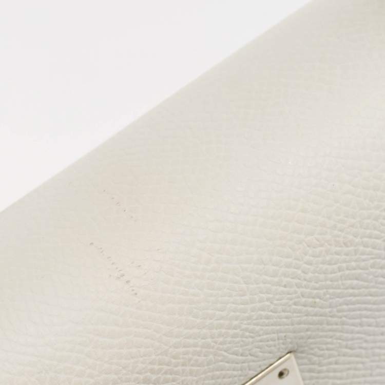 Pre Owned Hermes Blanc Epsom Leather Palladium Finish Kelly Sellier 28 Bag
