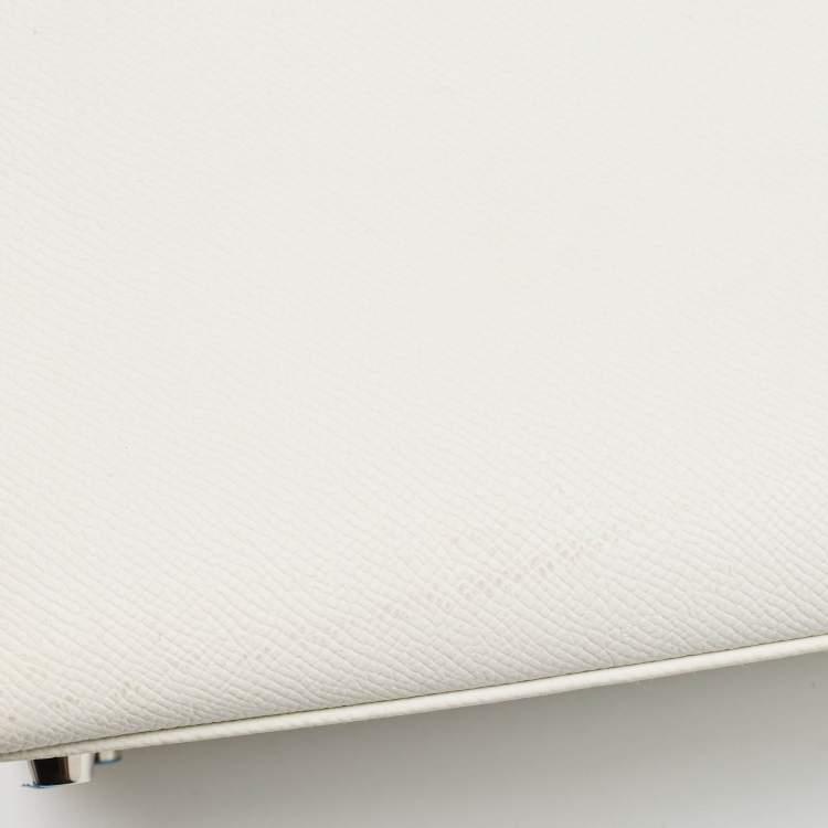 Pre Owned Hermes Blanc Epsom Leather Palladium Finish Kelly Sellier 28 Bag