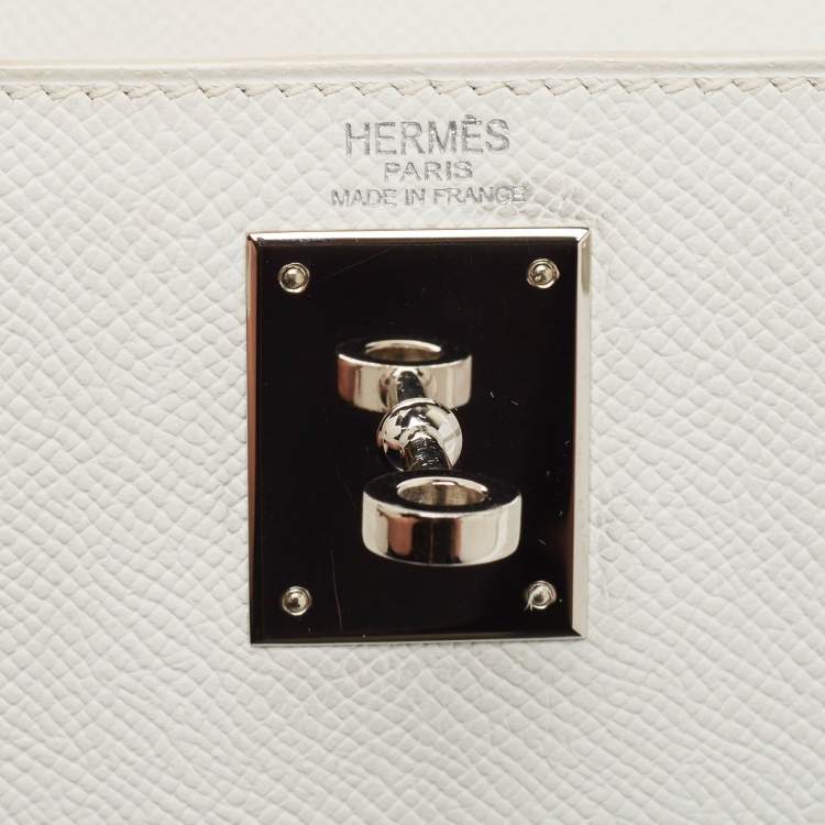 Pre Owned Hermes Blanc Epsom Leather Palladium Finish Kelly Sellier 28 Bag