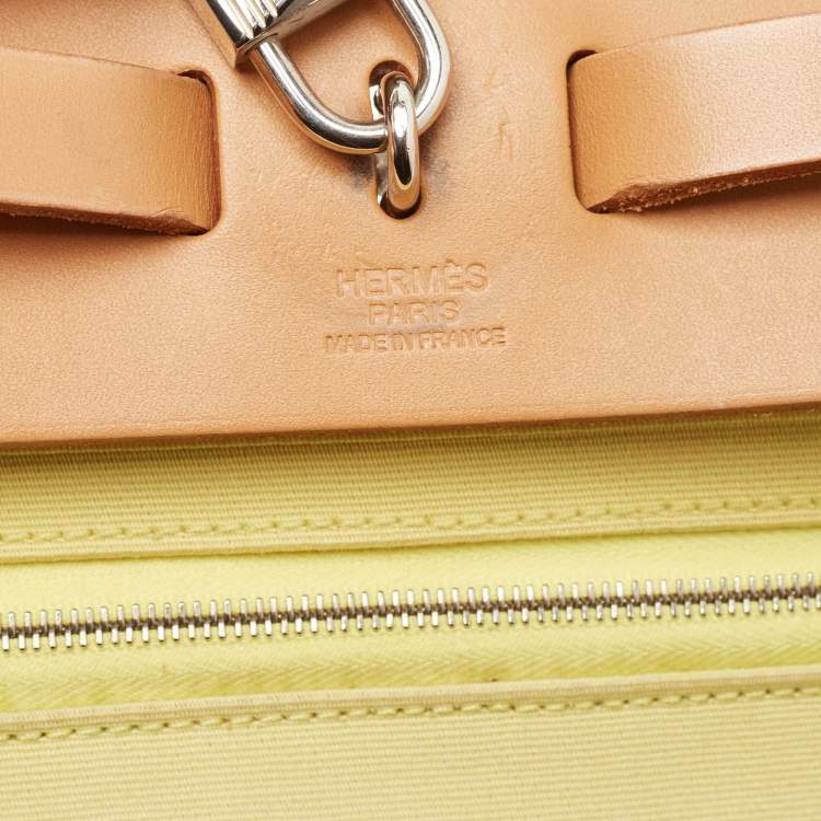Pre Owned Hermes Lime/Natural Toile and Vache Hunter Herbag Zip 31 Bag