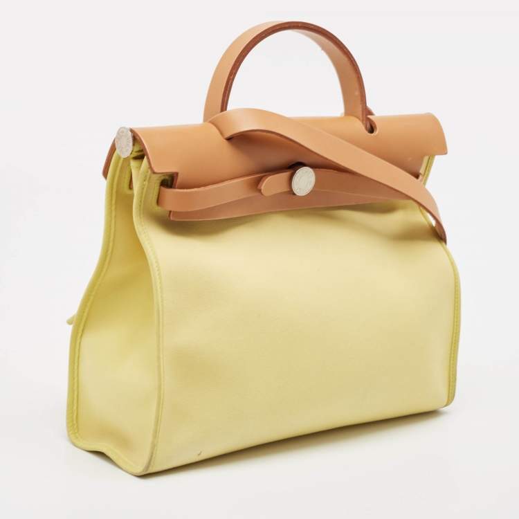 Pre Owned Hermes Lime/Natural Toile and Vache Hunter Herbag Zip 31 Bag