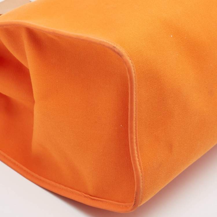Pre Owned Hermes Orange/Natural Toile and Vache Hunter Leather Herbag Zip 39 Bag